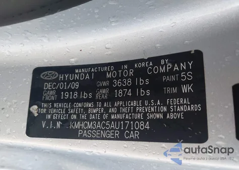 2010 Hyundai Accent Gs z USA, uszkodzony, nr VIN KMHCM3AC5AU171084